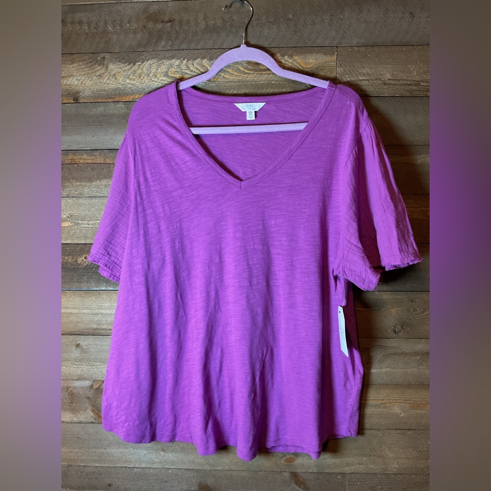 Time and Tru V-Neck Tee Gauzy Sleeve Violet Purple Women’s Size XXL 20 NWT - Picture 1 of 2